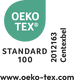 OEKO-TEX® Standard 100 logo displayed on Out Now!'s website, highlighting the brand’s commitment to safe and environmentally friendly textiles for its LGBTQ+ fashion collection.