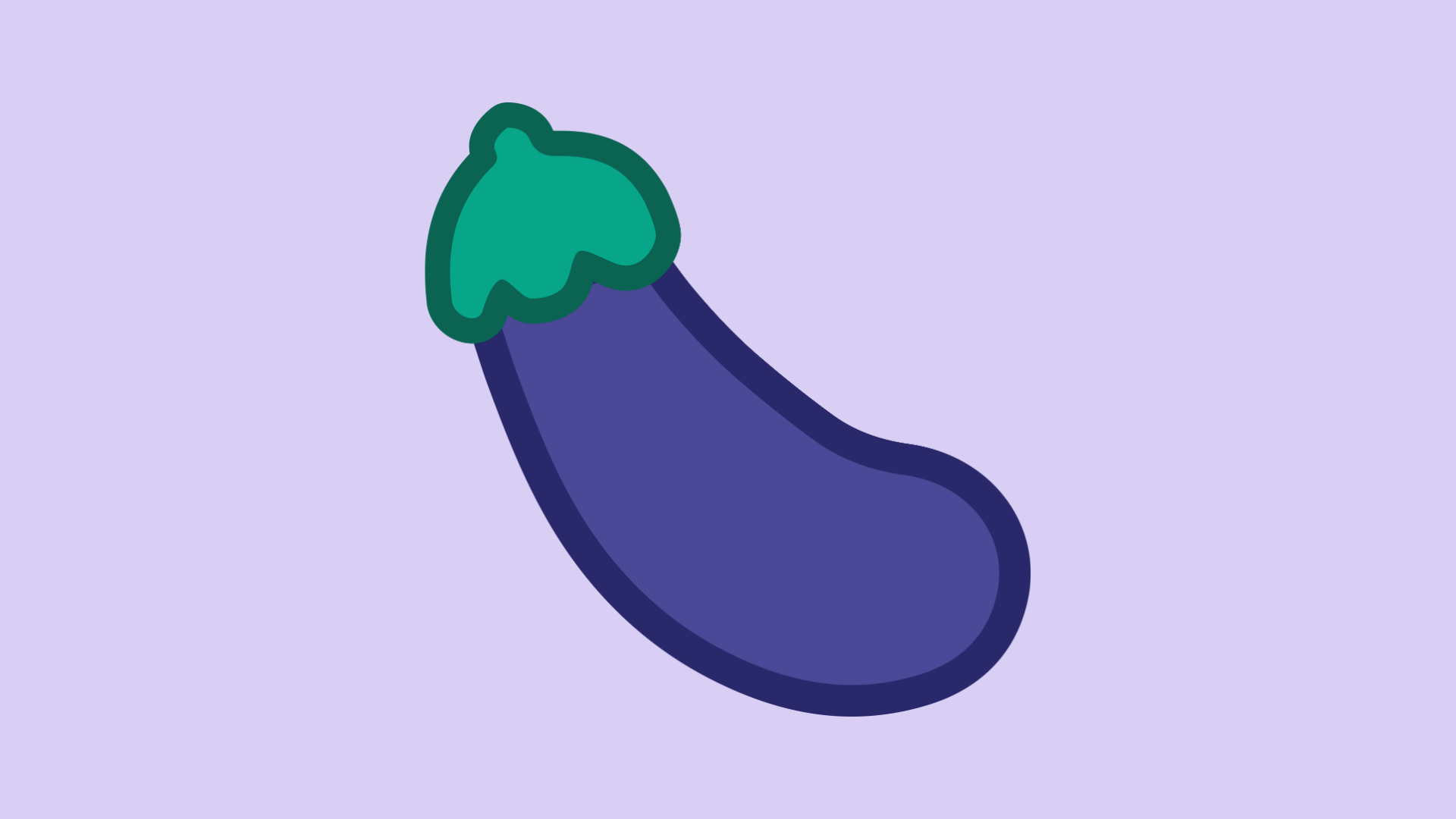 Illustration of the Out Now! eggplant pattern on a plain purple background, representing a playful and bold LGBTQ+ symbol.