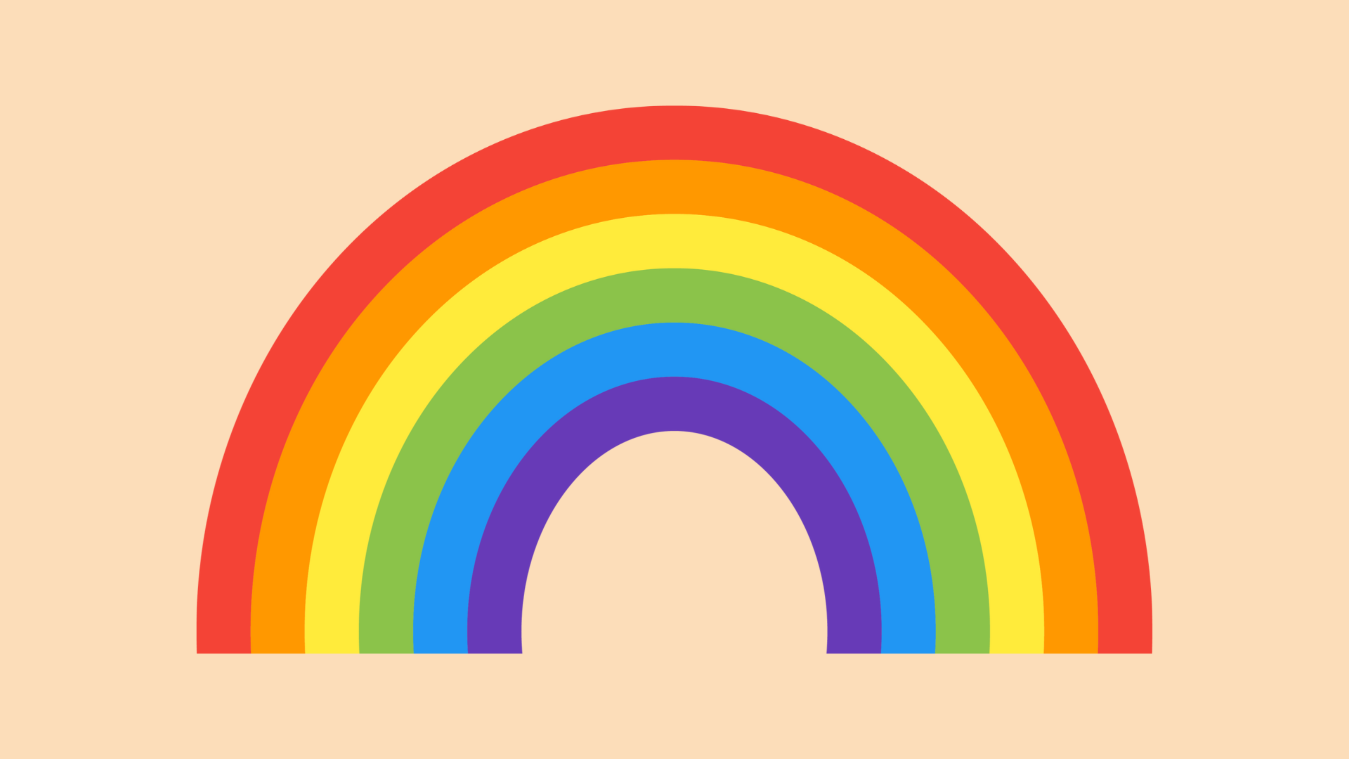 Illustration of the Out Now! rainbow pattern on an orange background, representing a playful and bold LGBTQ+ symbol.